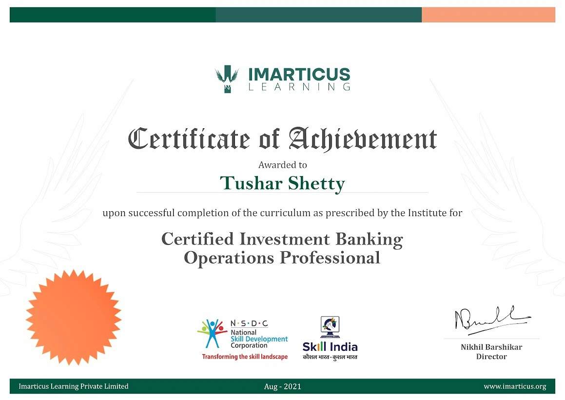 Certificate - Certified Investment Banking Operations Professional Program