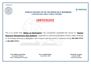 HR Management Certification By CEC, IIT Roorkee