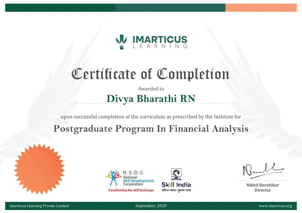 Financial Analysis Course Completion Certificate